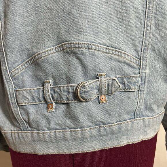 Anthropologie Pilcro Pleated Front Denim Jacket  Sz. XS Light Wash Back Buckle - Picture 13 of 16